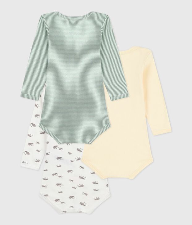 Pack of babies' long-sleeved hedgehog-print cotton bodies multicolor