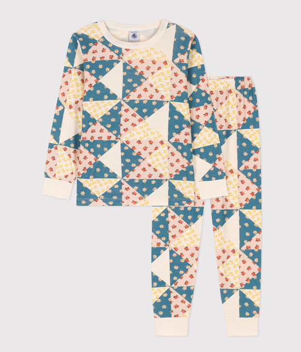 Girls' Patchwork Cotton Pyjamas Ecru/multicolor