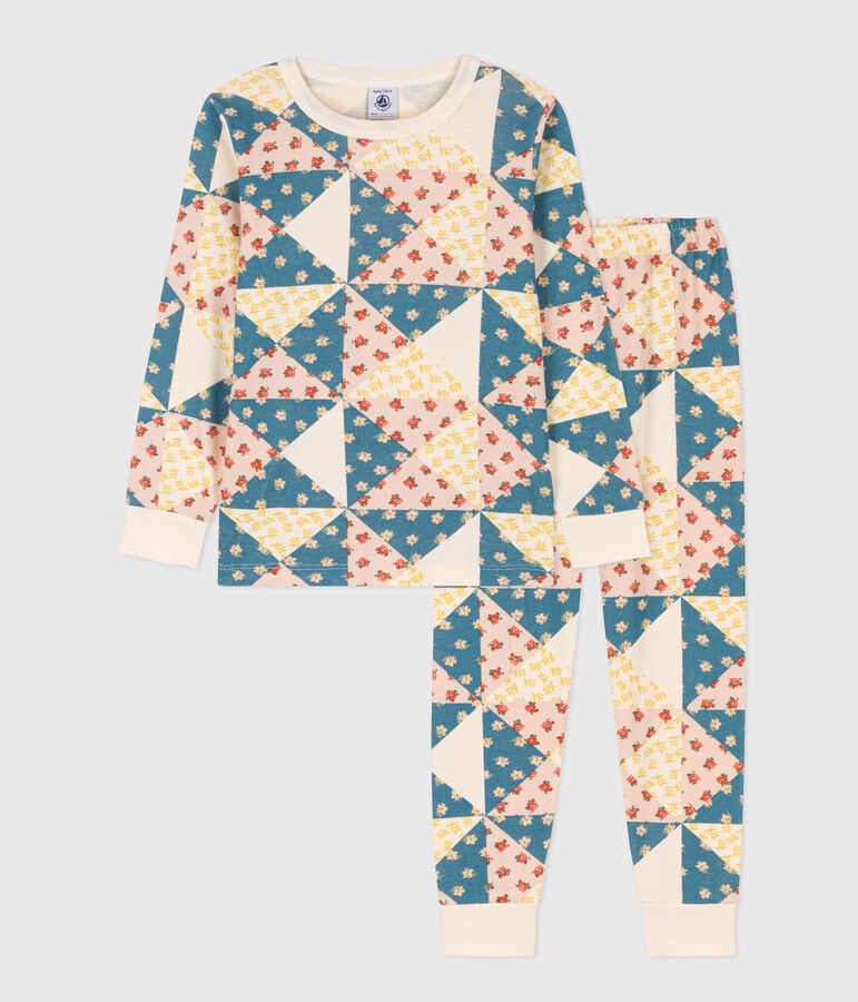 Girls' Patchwork Cotton Pyjamas AVALANCHE white/MULTICO