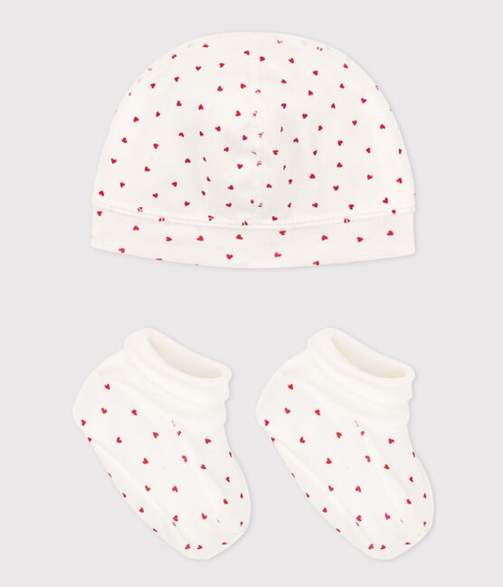 Babies' Heart Patterned Bonnet and Bootees Set variante 1
