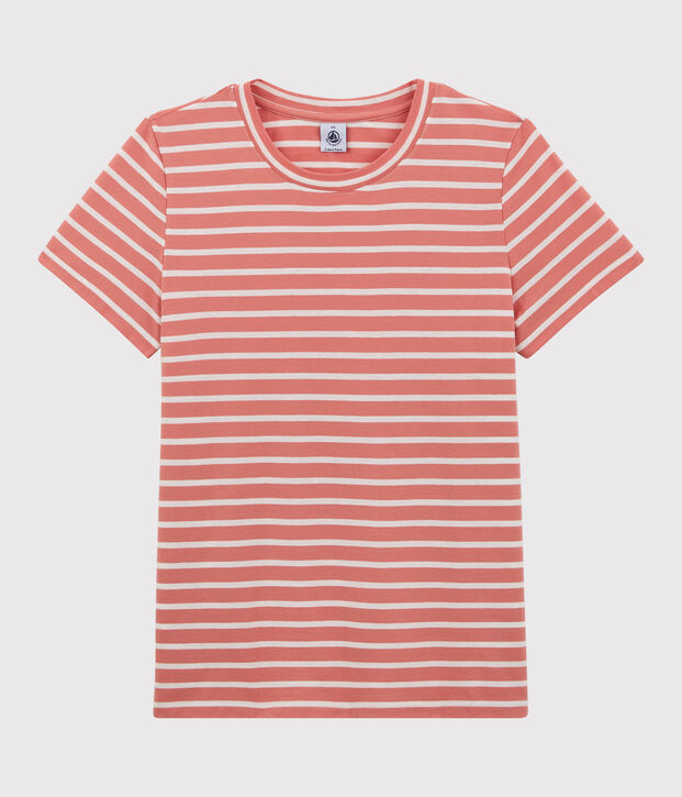 Women's Straight Fit Organic Cotton Round Neck T-Shirt pink/white