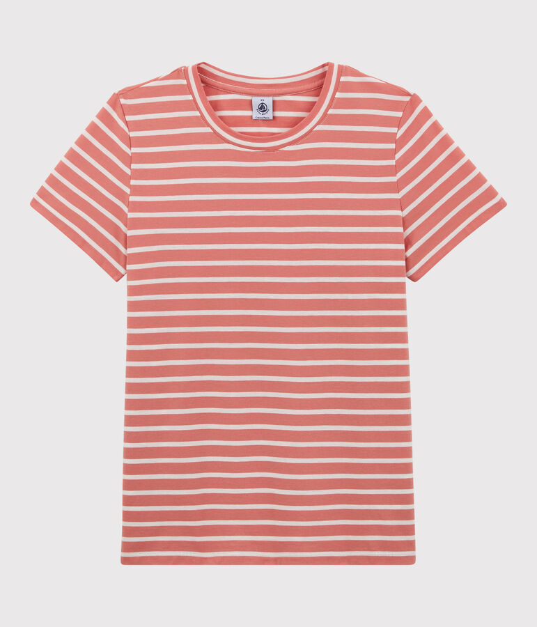 Women's Straight Fit Organic Cotton Round Neck T-Shirt PAPAYE pink/MARSHMALLOW