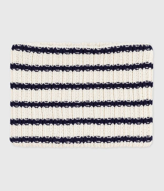 Children's stripy fleece-lined knitted snood blue/blue