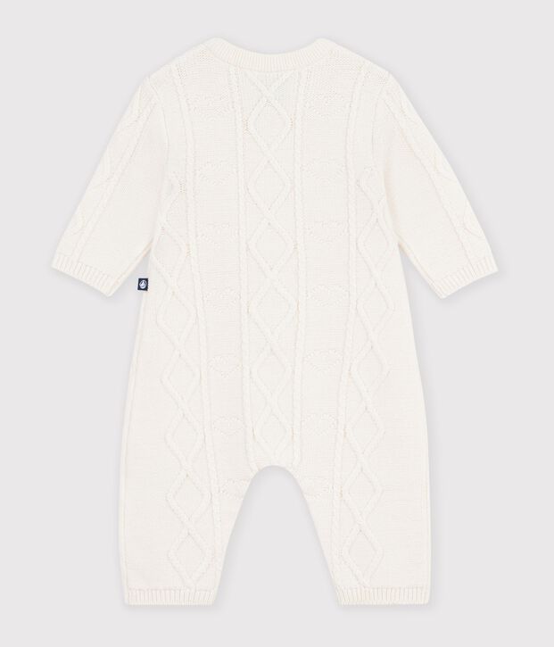 Babies' jumpsuit in a plain wool and cotton knit white