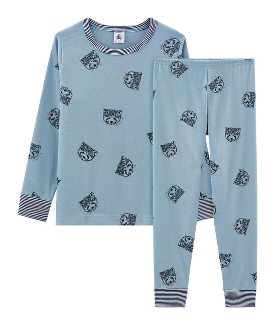 Boys' Ribbed Pyjamas ACIER blue/MULTICO white