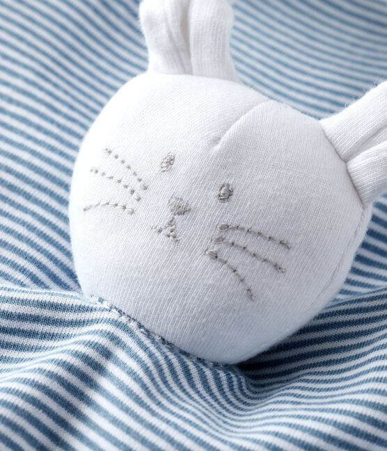Comforter in Petit Bateau's iconic rib knit. ACIER blue/MARSHMALLOW white