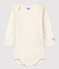 Babies' Long-Sleeved Bodysuit in Cotton/Wool MARSHMALLOW white