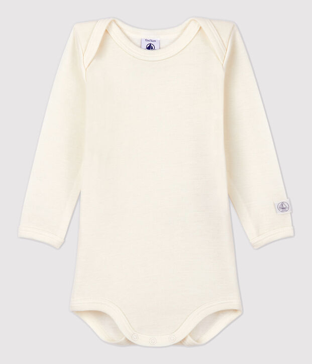 Babies' Long-Sleeved Bodysuit in Cotton/Wool white