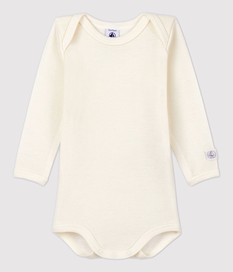 Babies' Long-Sleeved Bodysuit in Cotton/Wool white