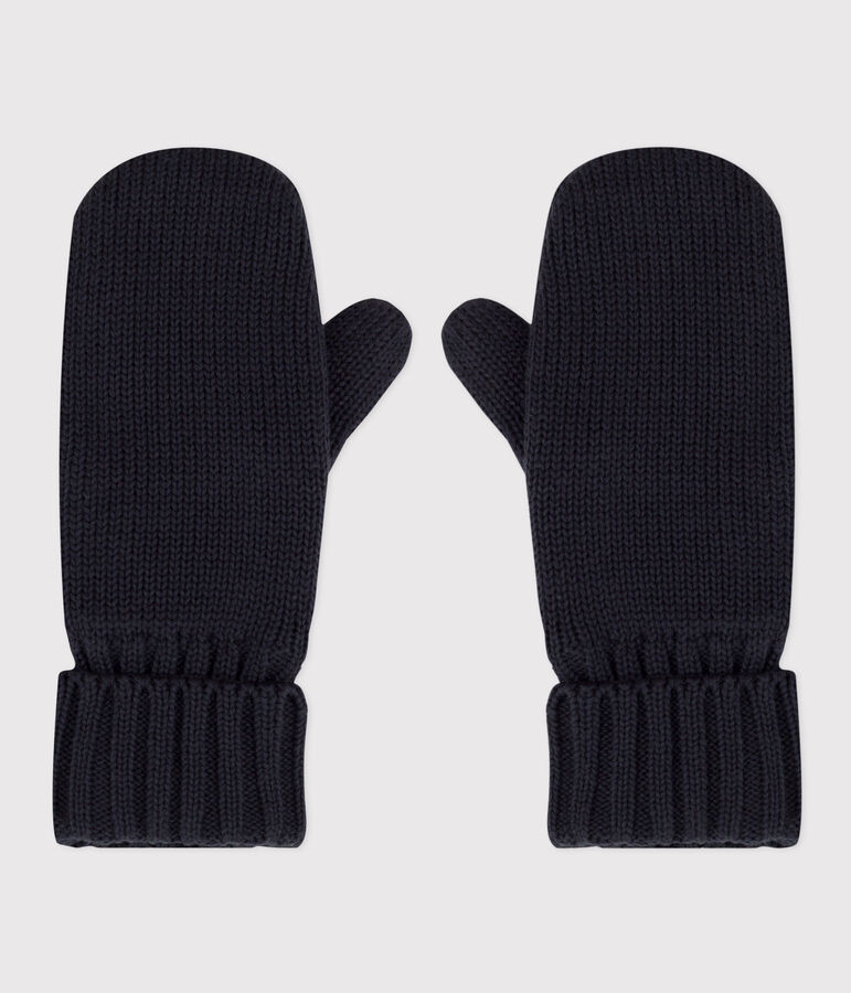 Children's plain knitted fleece-lined mittens SMOKING blue