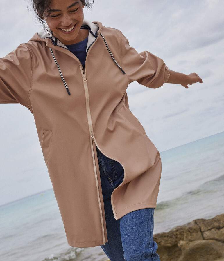 Unisex Long Light Recycled Fabric Raincoat beige
