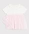 Babies' short-sleeved dress in two materials pink/pink