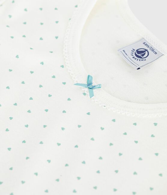 Children's short-sleeved heart-print cotton nightdress MARSHMALLOW white/HERBIER