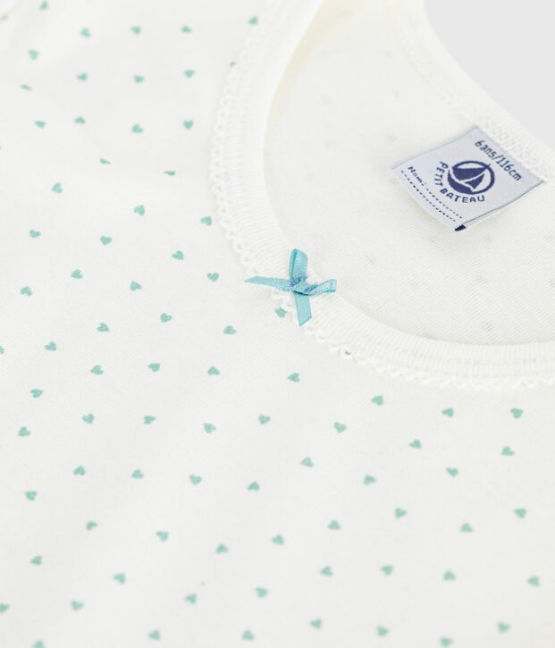 Children's short-sleeved heart-print cotton nightdress white/green