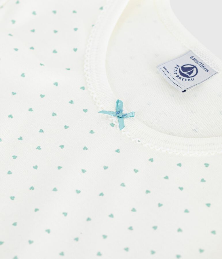 Children's short-sleeved heart-print cotton nightdress white/green