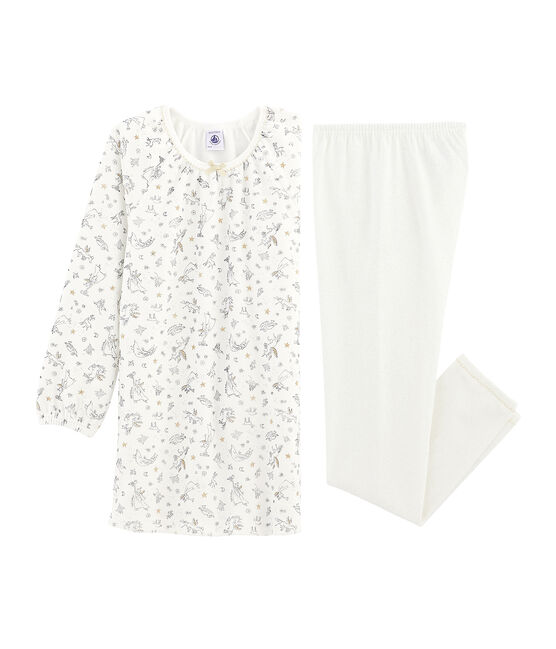 Girls' Velour Nightdress with Leggings MARSHMALLOW white/MULTICO white