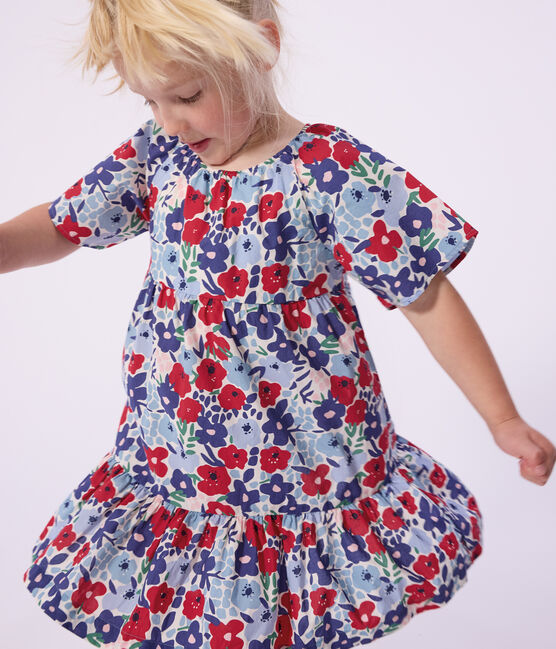 Children's short-sleeved floral print cotton dress MARSHMALLOW white/MULTICO white