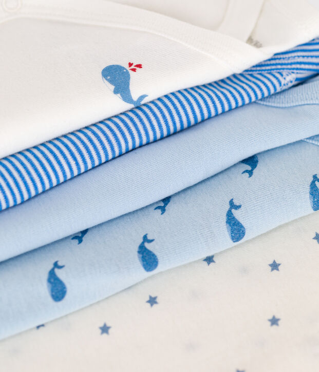 Babies' long-sleeved printed cotton wrapover bodysuits - 5-Pack multicolor