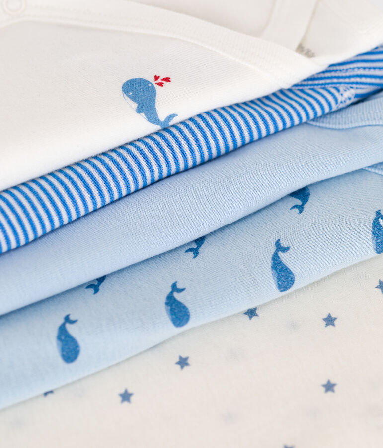 Babies' long-sleeved printed cotton wrapover bodysuits - 5-Pack multicolor