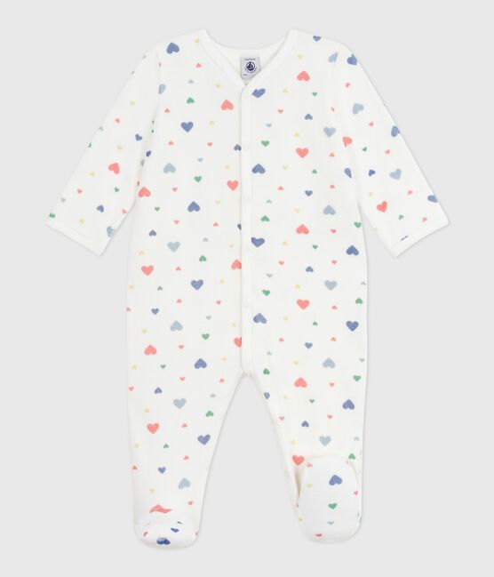 Babies' heart-print velour pyjama suit MARSHMALLOW white/MULTICO white