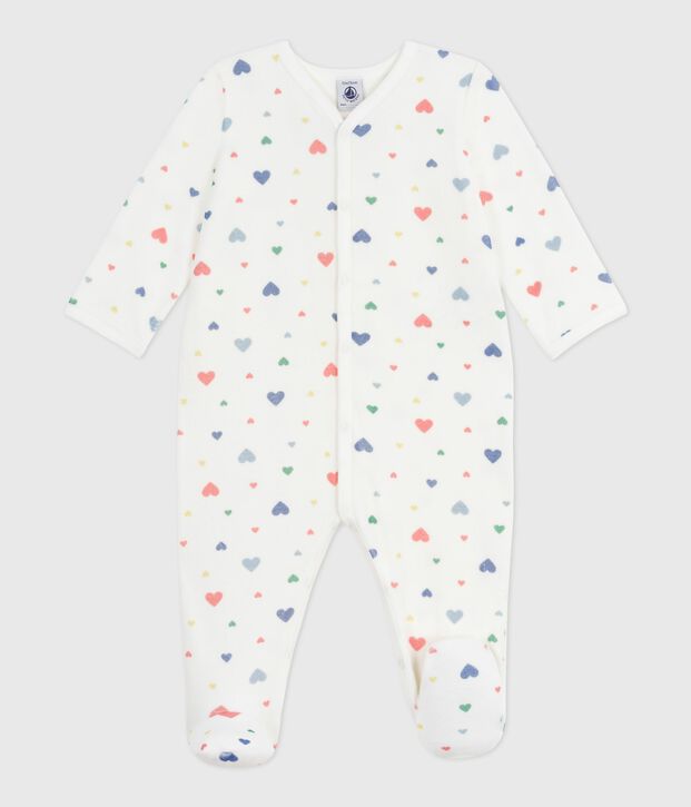 Babies' heart-print velour pyjama suit white/multicolor