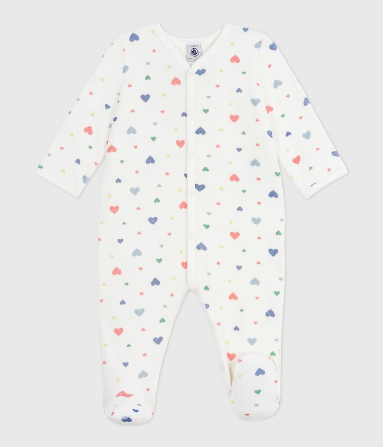 Babies' heart-print velour pyjama suit white/multicolor