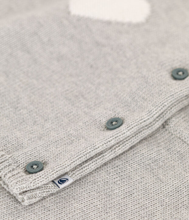 Babies' Wool/Cotton Heart Patterned Knit 2-Piece Outfit grey/white