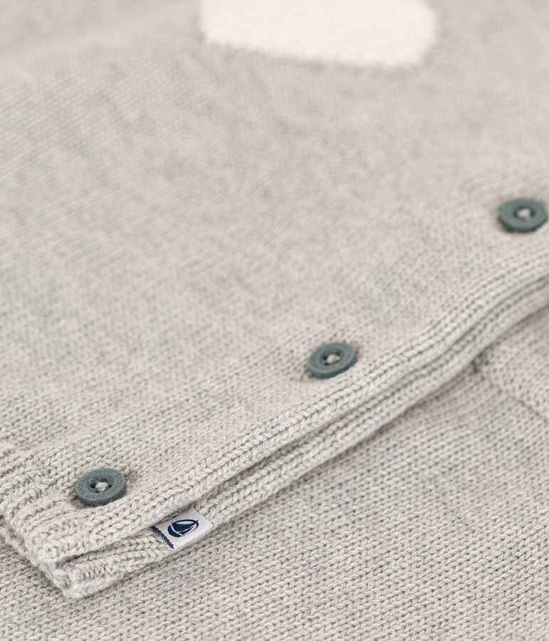 Babies' Wool/Cotton Heart Patterned Knit 2-Piece Outfit grey/white