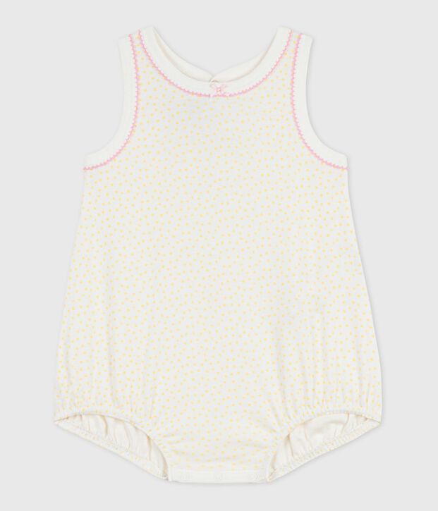 Babies' sleeveless short cotton jumpsuit yellow/yellow