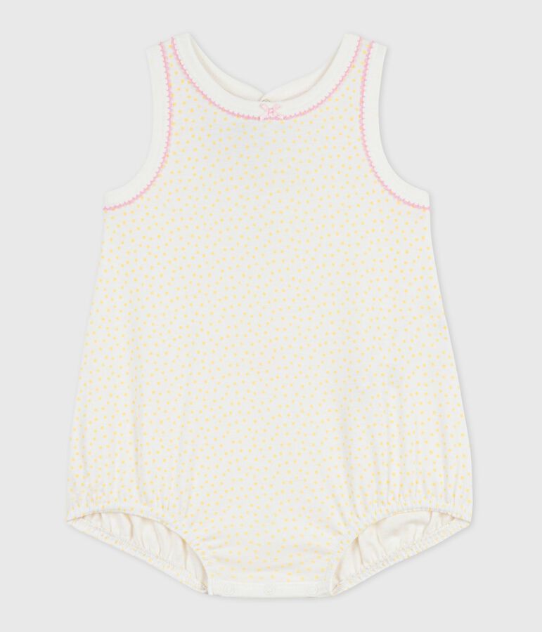 Babies' sleeveless short cotton jumpsuit yellow/yellow