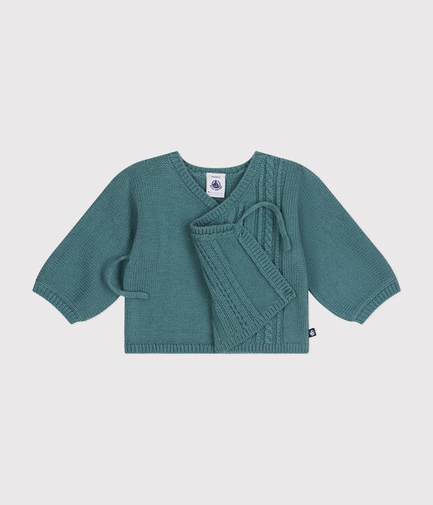 Babies' wool and cotton cardigan green