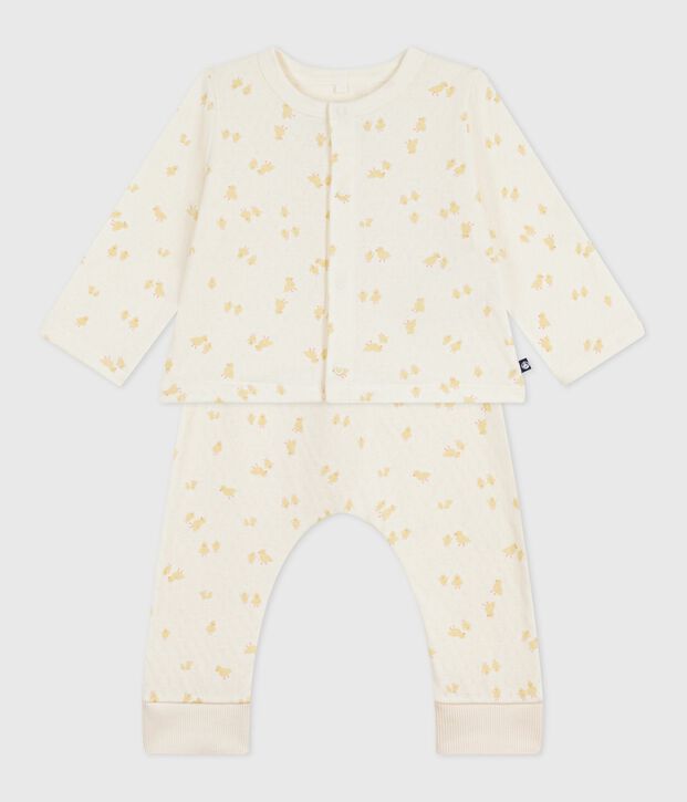 Babies' two-piece set in cotton printed with little chicks Ecru/multicolor