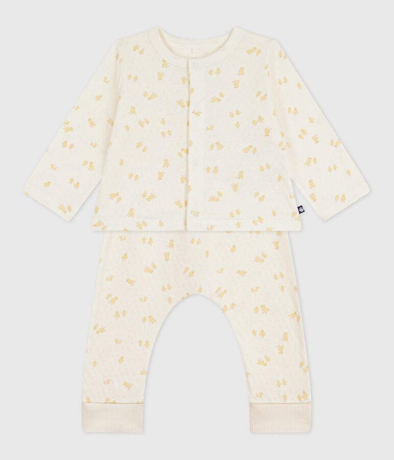 Babies' two-piece set in cotton printed with little chicks Ecru/multicolor