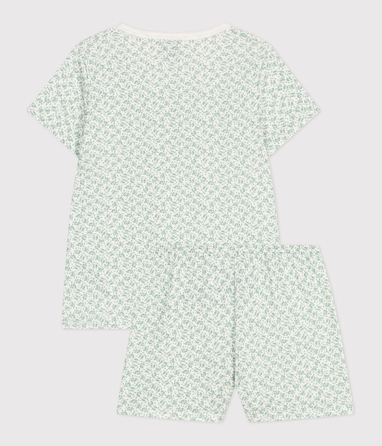 Children's floral print short cotton pyjamas white/green