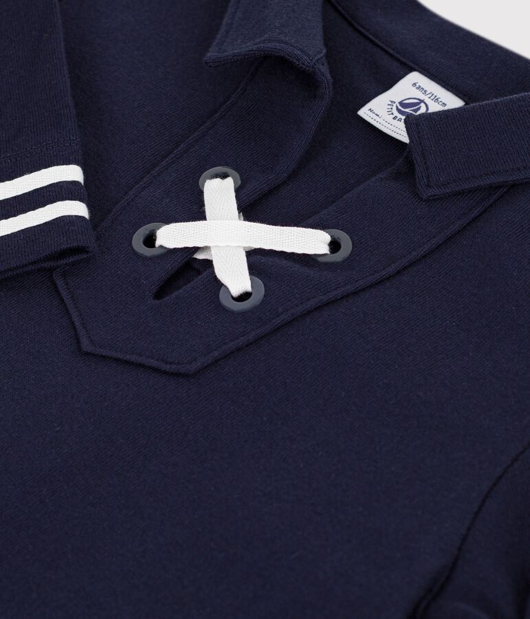 Children's long-sleeved plain cotton dress blue