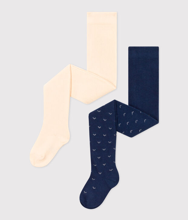 Pack of 2 pairs of babies' cotton tights multicolor