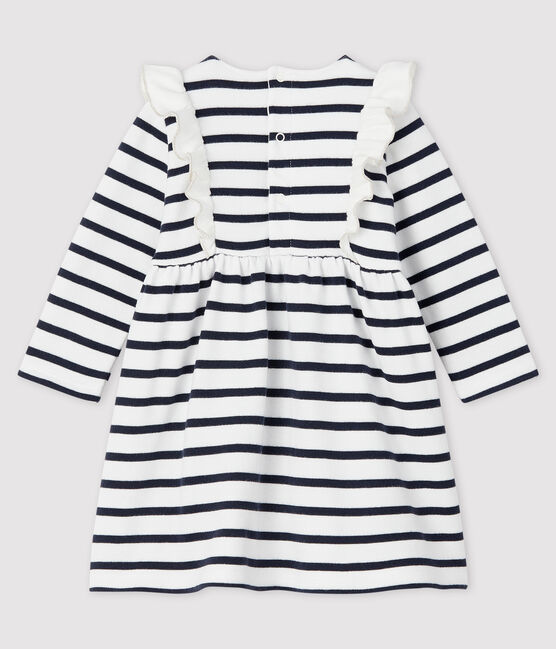 Baby girl's long-sleeved dress MARSHMALLOW white/SMOKING blue