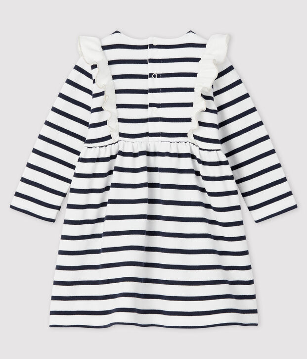 Baby girl's long-sleeved dress white/blue