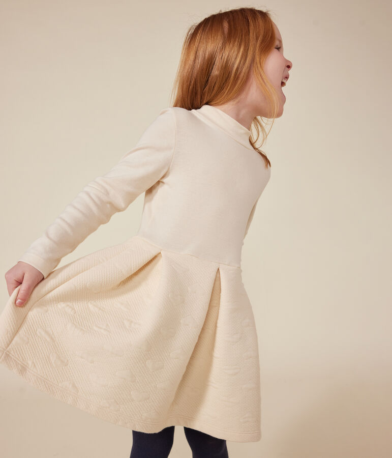 Girls' long-sleeved dress in two materials AVALANCHE Ecru