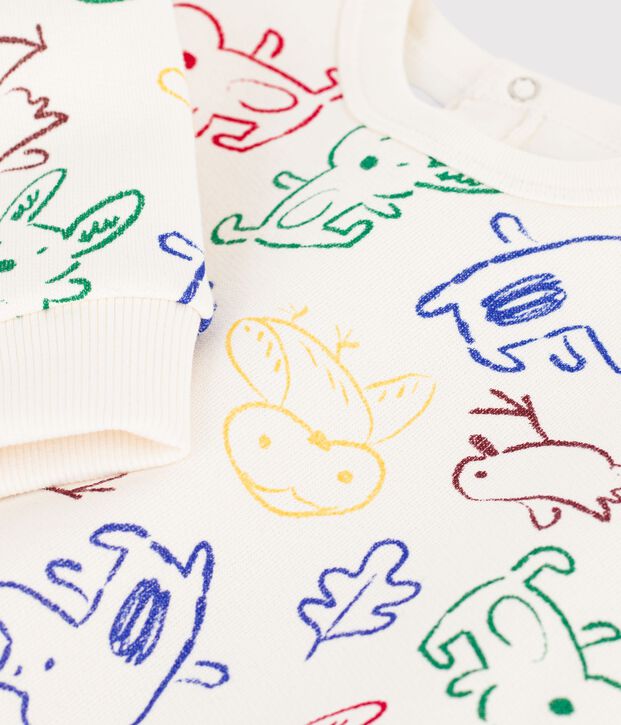 Babies' animal print cotton sweatshirt Ecru/multicolor