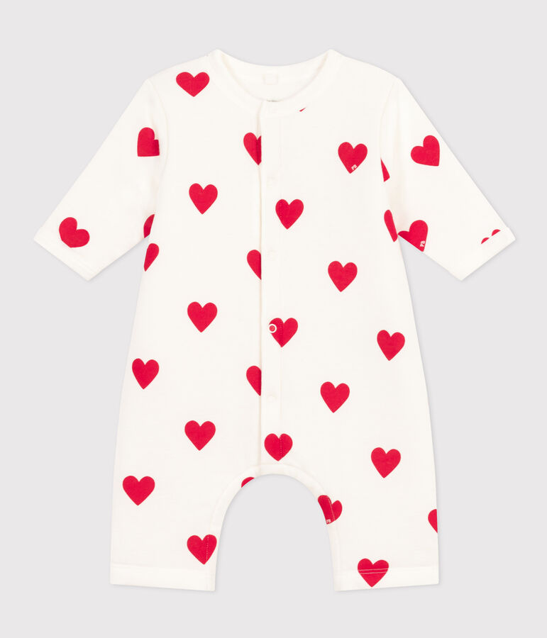 Babies' Long Quilted Cotton Jumpsuit white/red