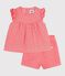 Babies' 2-piece outfit in broderie anglaise, hearts design pink
