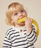 Babies' long-sleeved cotton T-Shirt MARSHMALLOW white/SMOKING blue
