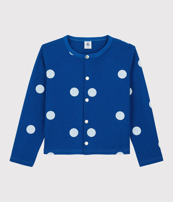 Girls' Cotton and Linen Cardigan SURF blue/MARSHMALLOW white