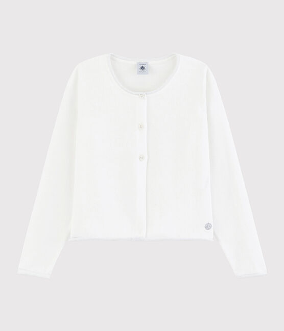 Girls' Cotton Knit Cardigan MARSHMALLOW white