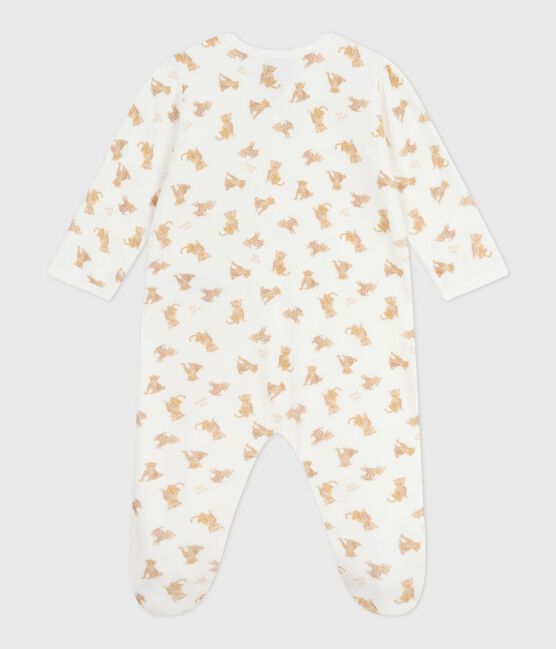 Babies' velour pyjama suit printed with leopards MARSHMALLOW white/MULTICO white