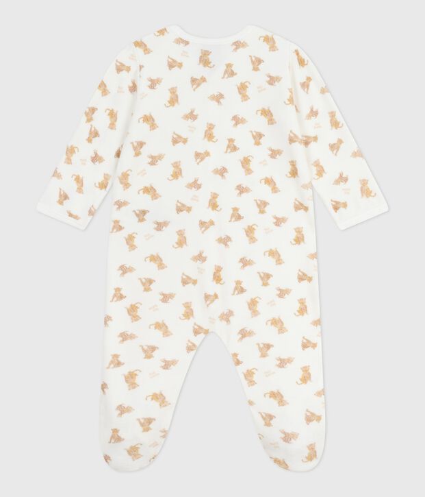 Babies' velour pyjama suit printed with leopards white/multicolor