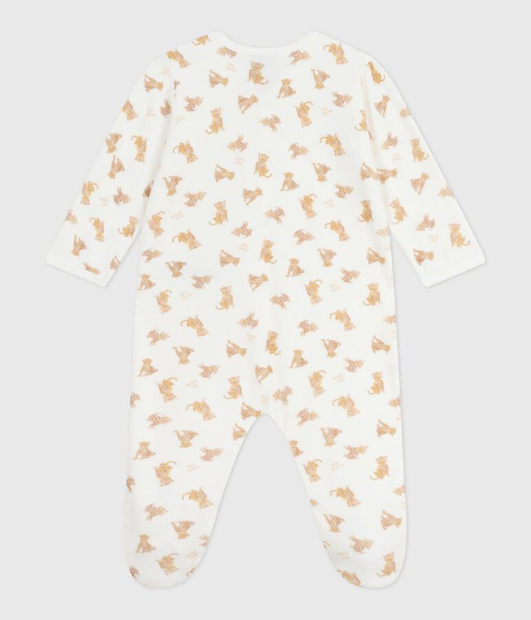 Babies' velour pyjama suit printed with leopards white/multicolor