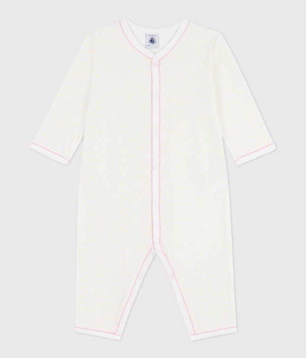 Babies' footless cotton pyjama suit printed with little spots yellow/yellow