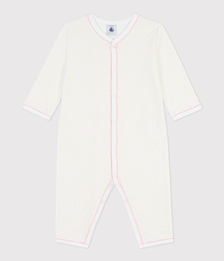 Babies' footless cotton pyjama suit printed with little spots yellow/yellow